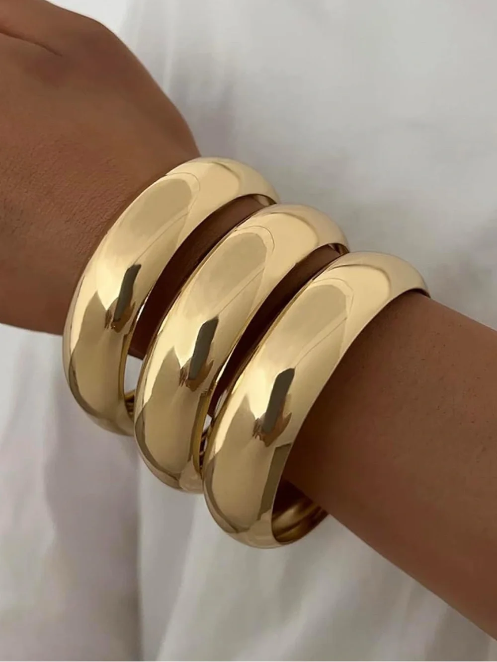 14K Gold Plated Chunky Bangle Bracelet Set